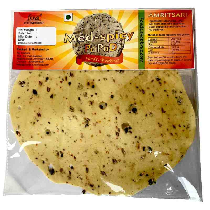 Foods.shopkruz Amritsari Medium spicy papad Black pepper Papad