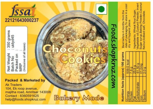 Choconuts Cookies 350 grams Coconut and Chocolate, Bakery Biscuits - Image 2
