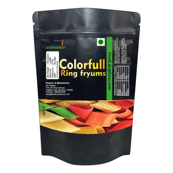 Colorful Crunchy multicolour ring Shaped Fryums Ready to Fry 150 grams