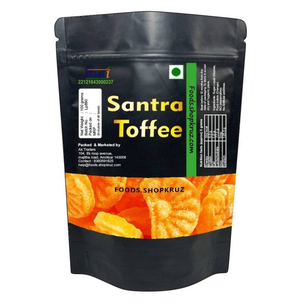Orange Flavoured Toffee Candy, 100g, Chewy Texture, Vegetarian