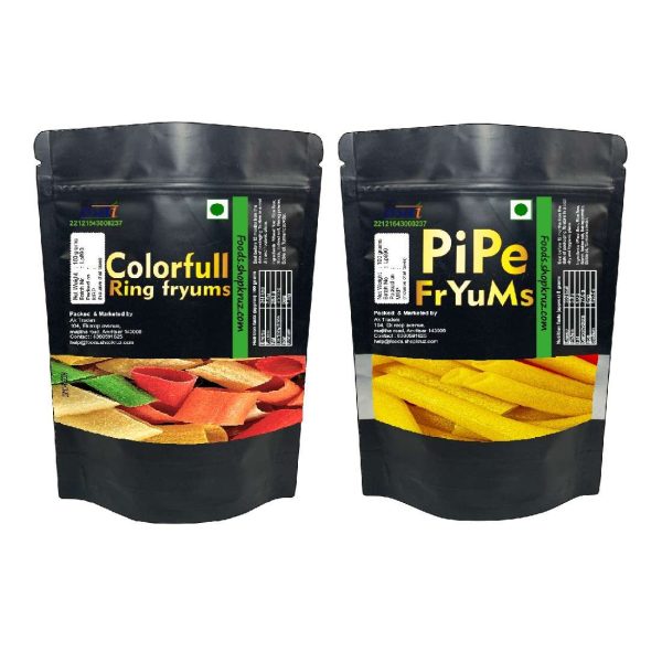 Colorful pipe fryums and yellow pipe fryums 100 grams each Rainbow Yellow