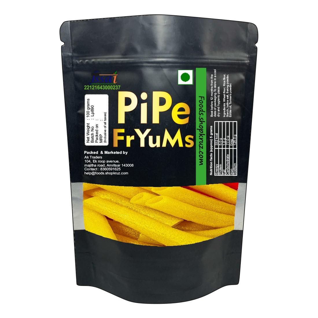 Pipe Fryums Yellow 100 gm Ready to Fry papad Rolls Indian Snacks/Cook at Home, Finger Pipe Fryums Amritsari